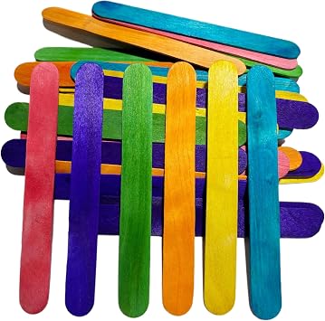 100 Pack Colored Jumbo Wooden Craft Sticks, Assorted Colors, 5.9 x 0.67 Inches, for DIY Arts, Home Projects, Classroom Supplies