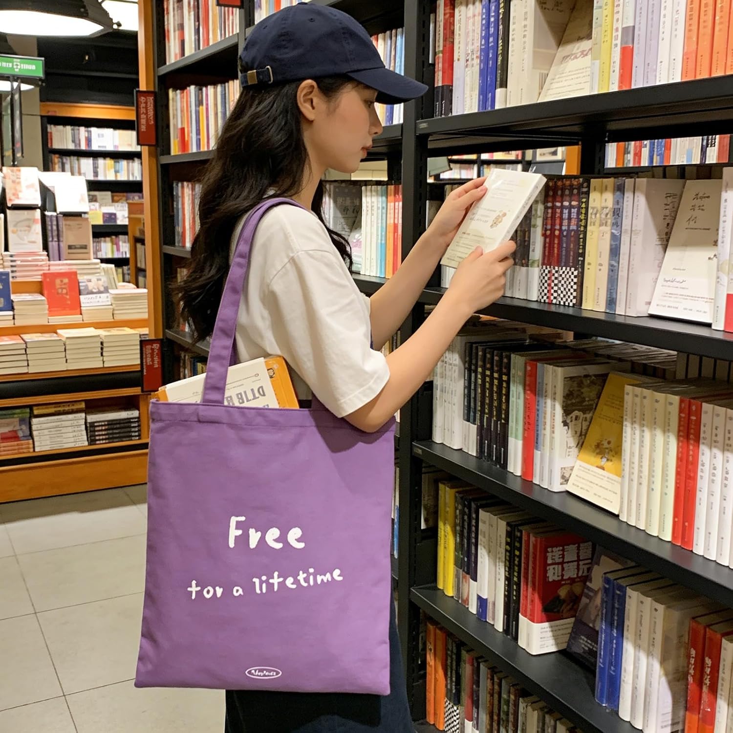Lavender Canvas Tote Bag 16"X14",100% Cotton Cloth Reusable Grocery Bag with Inner Safety Pocket & Long Handles,Large Capacity Cute Summer Beach Tote Bags for Women, Purple Fabric Canvas Shopping Bags | Lavender Canvas Tote, 100%cotton, Safety Pocket, Long Handles - Image 6