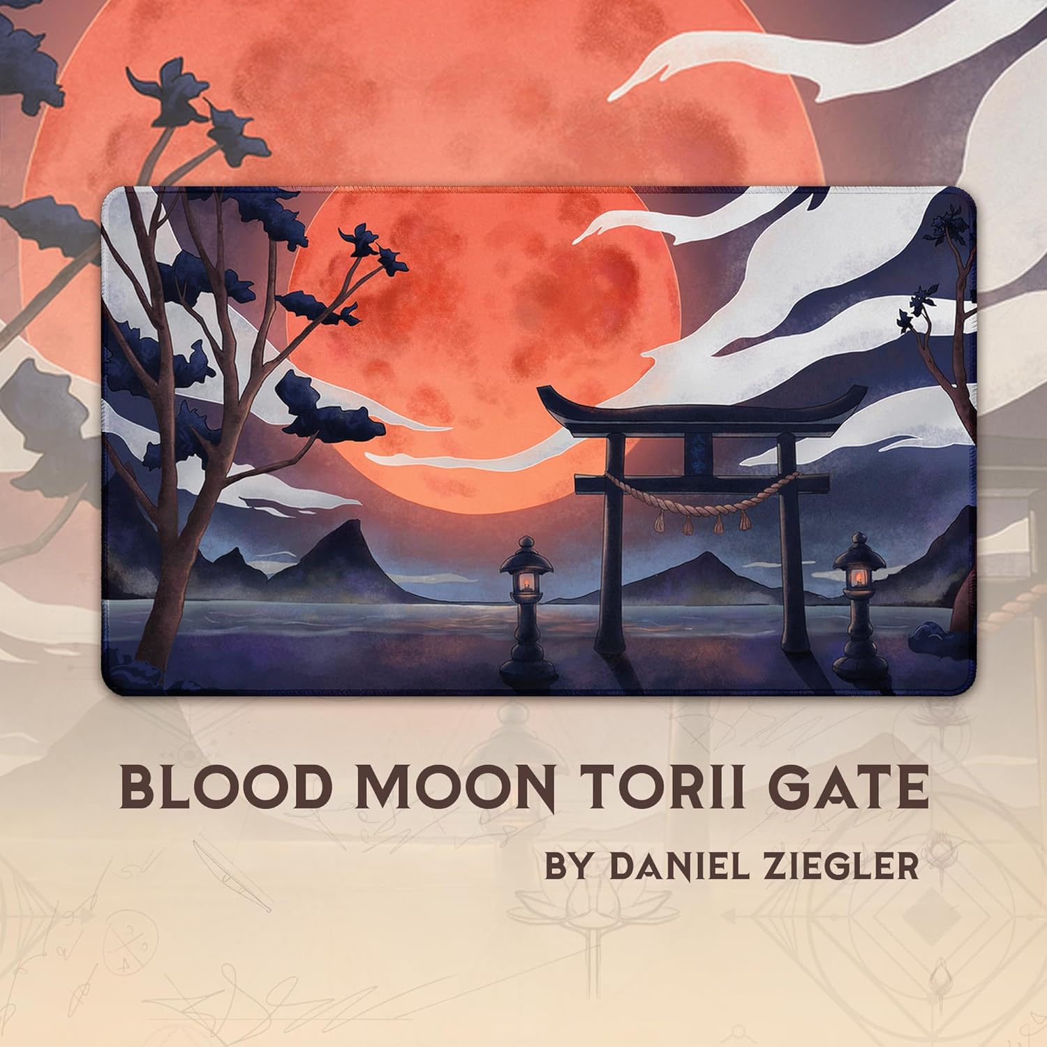 Blood Moon Torii Gate (Stitched) - MTG Playmat - Compatible with Magic The Gathering Playmat - Play MTG, YuGiOh, TCG - Original Play Mat Art Designs & Accessories