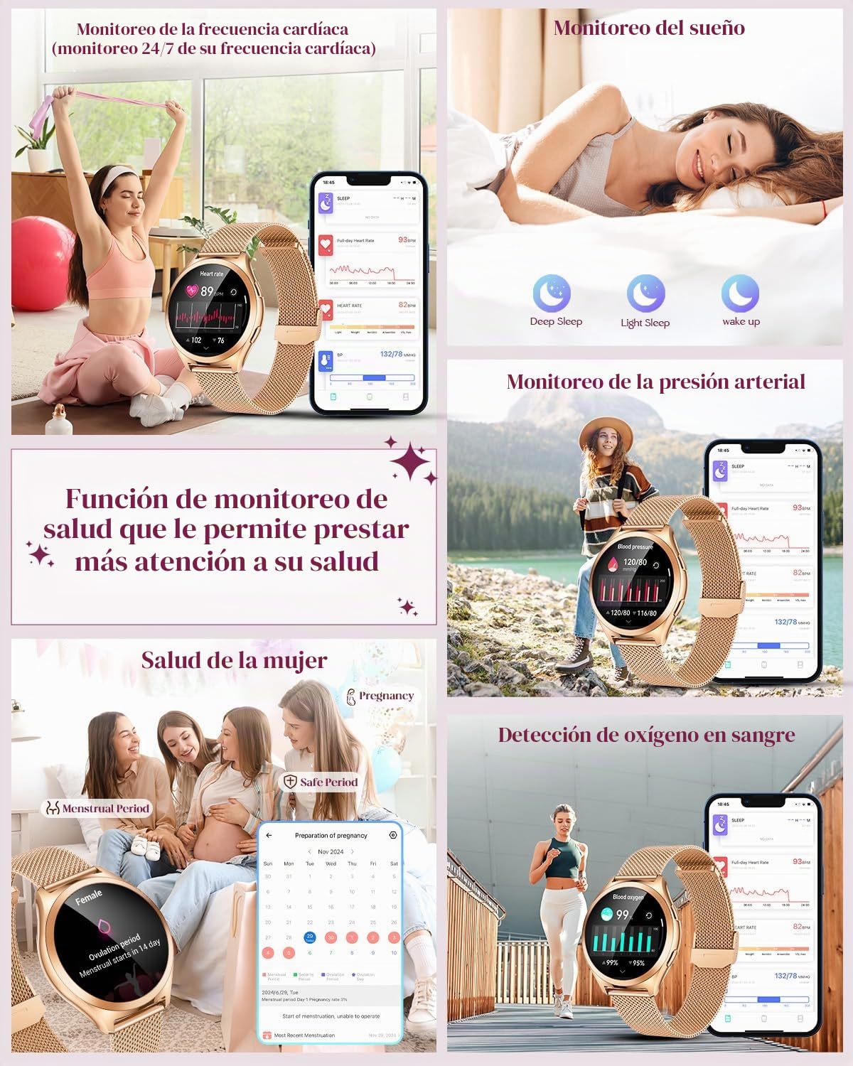 Smartwatch Reloj Inteligente Mujer con llamada: 1.27"Pantalla Táctil Smart Watch Bluetooth con Frecuencia Cardíaca SpO2 Sangre Presión Arterial Sueño 100+ Deportivos IP68 Impermeable para iOS Android