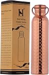 HealthGoodsIn - Bouteille d'eau marbrée en cuivre pur avec poignée de transport 1000 ML | Bouteille d'eau étanche sans soudure pour les avantages ayurvédiques