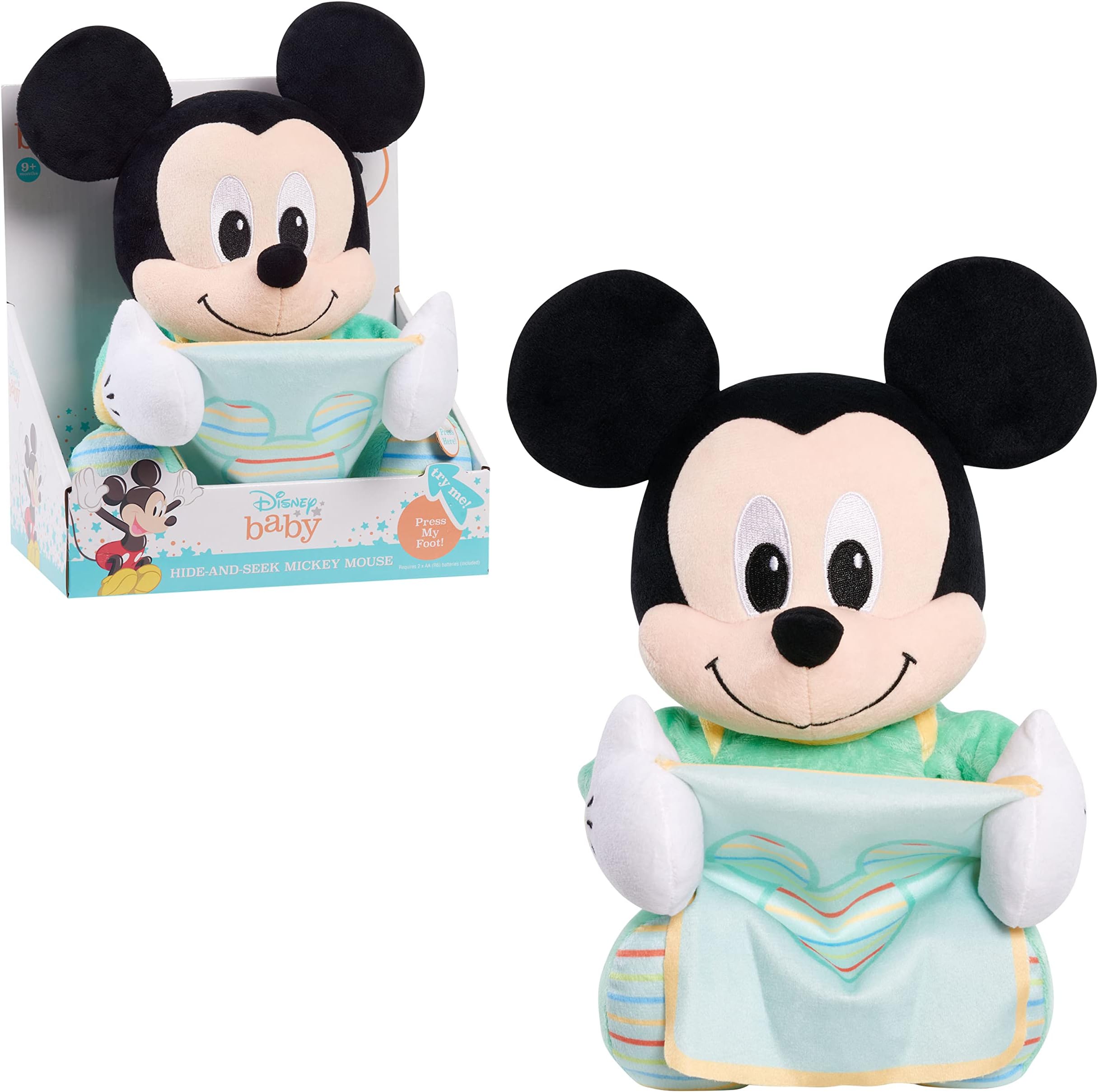 Disney Baby 11-inch Hide-and-Seek Mickey Mouse Interactive Plush, Pretend Play, Kids Toys for Ages 09 Month by Just Play