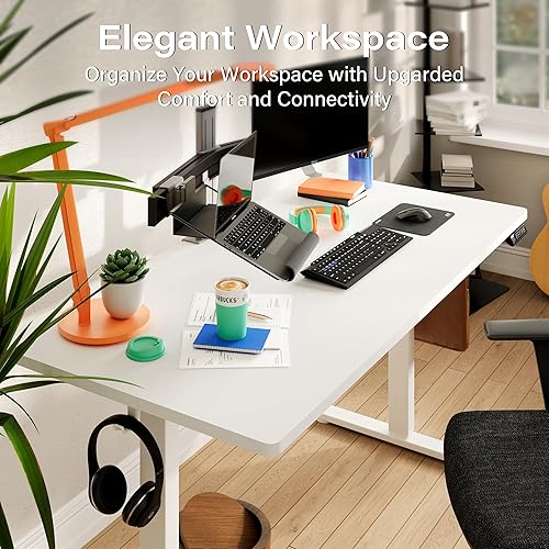 Miniatura 5 de Monomi Escritorio eléctrico de pie, escritorio de altura ajustable de 55 x 28 pulgadas, escritorio de pie para oficina en casa, natural