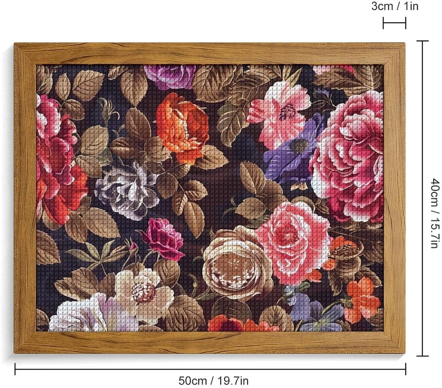 Elegant Roses Floral Pattern Printed Diamond 5D Painting Kits DIY Full Drill Crafts for Home Wall Decor 16x20 Inch Yellow Wood 50 * 40cm