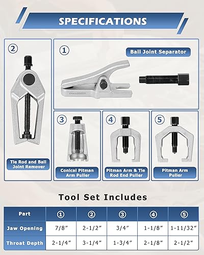 Miniatura 2 de DAYUAN Kit de herramientas de servicio frontal profesional, extractor de brazo Pitman, separador de rótula, herramienta removedor de barra de