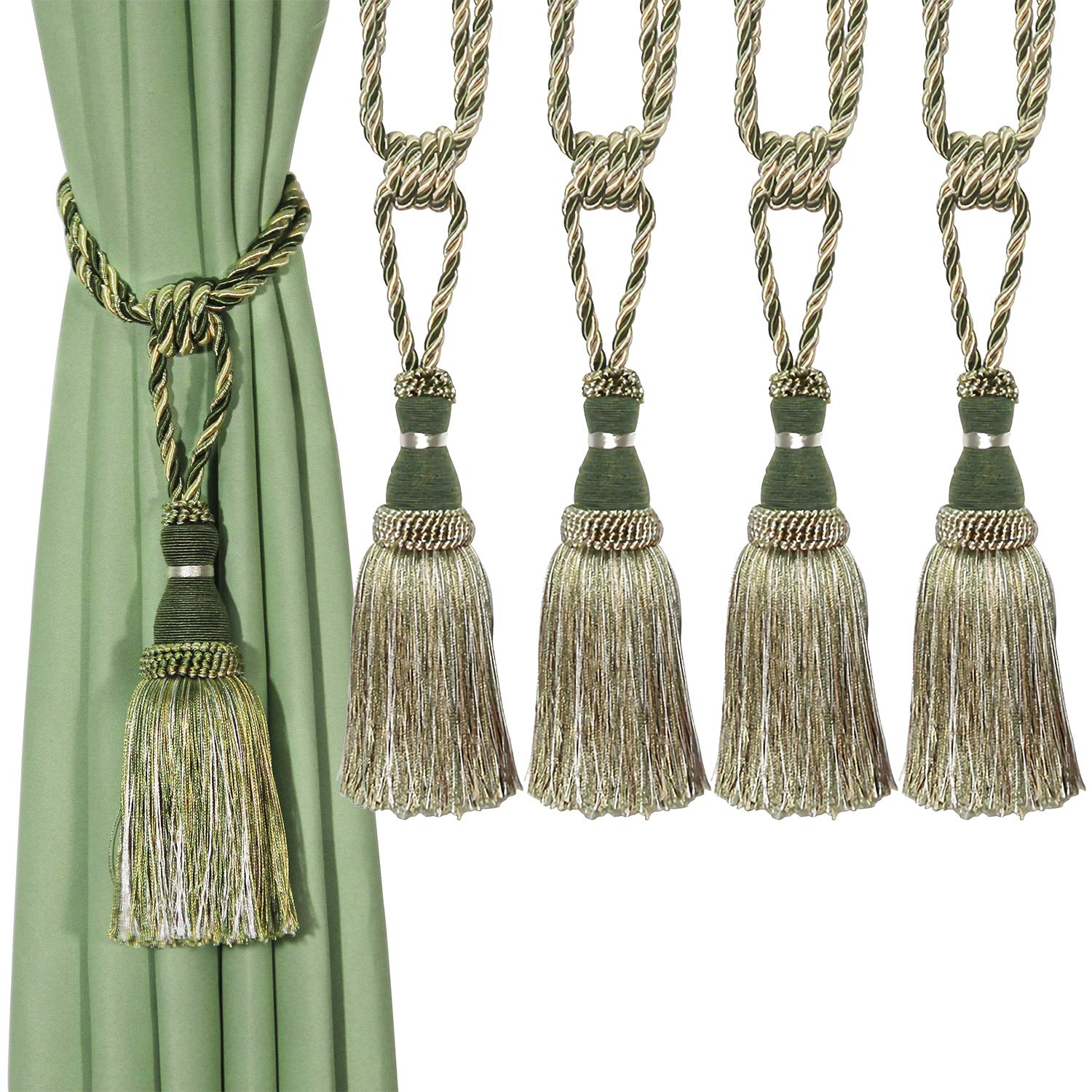 Tassel Curtain Tiebacks， Braided Rope Curtain Tiebacks With Tassels, Multicolor, 2/4 Pcs(Grün,4pcs)