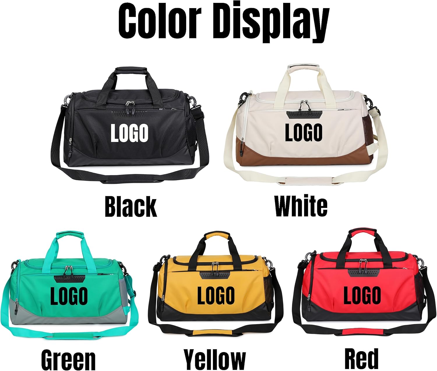 Custom Duffel Bag with Name – Personalized Waterproof Gym & Football Gear Bag with Shoe Compartment & Wet/Dry Pocket – for Youth & Adults (White)