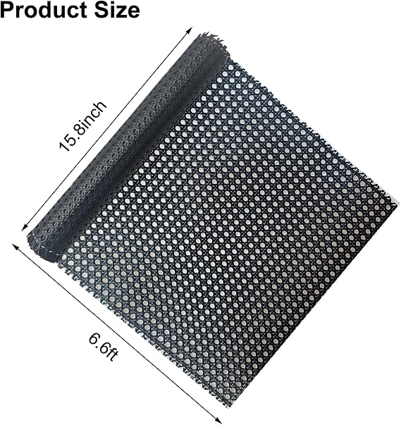 15.8in X 6.6ft Hexagonal Synthetic Black Plastic Rattan Cane Webbing Roll