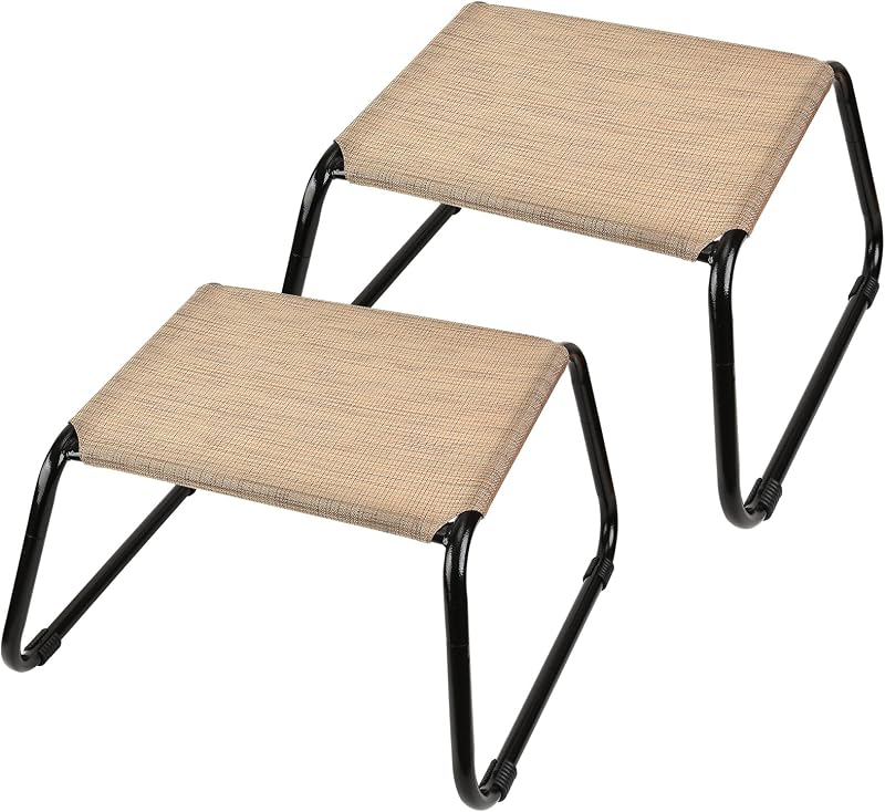 Outdoor Ottomans for Patio Textliene Footstools,All Weather Footrest Waterpfoof Small Seat for Balcony,Poolside,Porch Set of 2 Beige