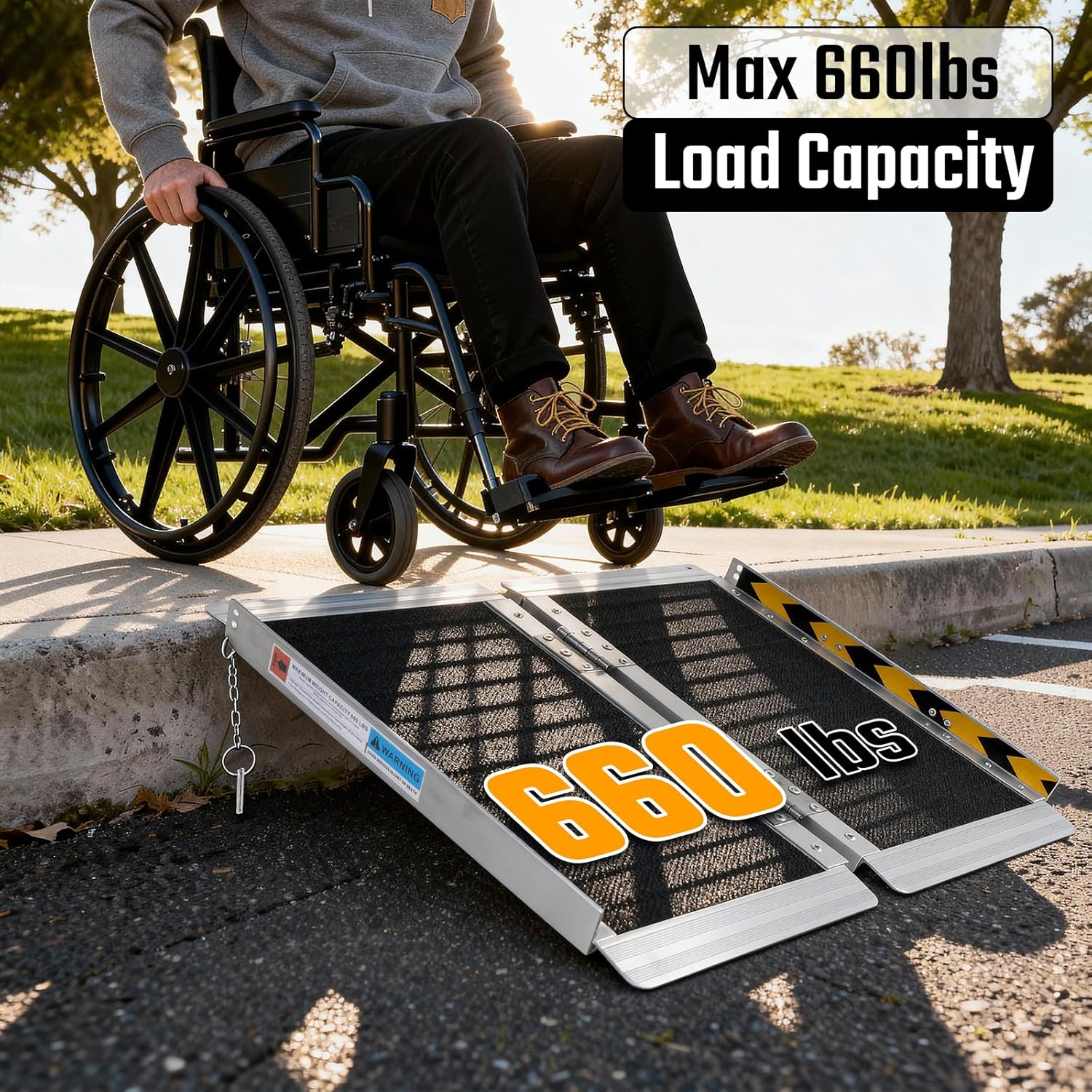 2FT Portable Wheelchair Ramp, 600 LBS Capacity Folding Handicap Ramp, Non-Slip Aluminum Portable Ramps, Threshold Ramp for Home Steps, Stairs, Doorways, Home Entry, and Door