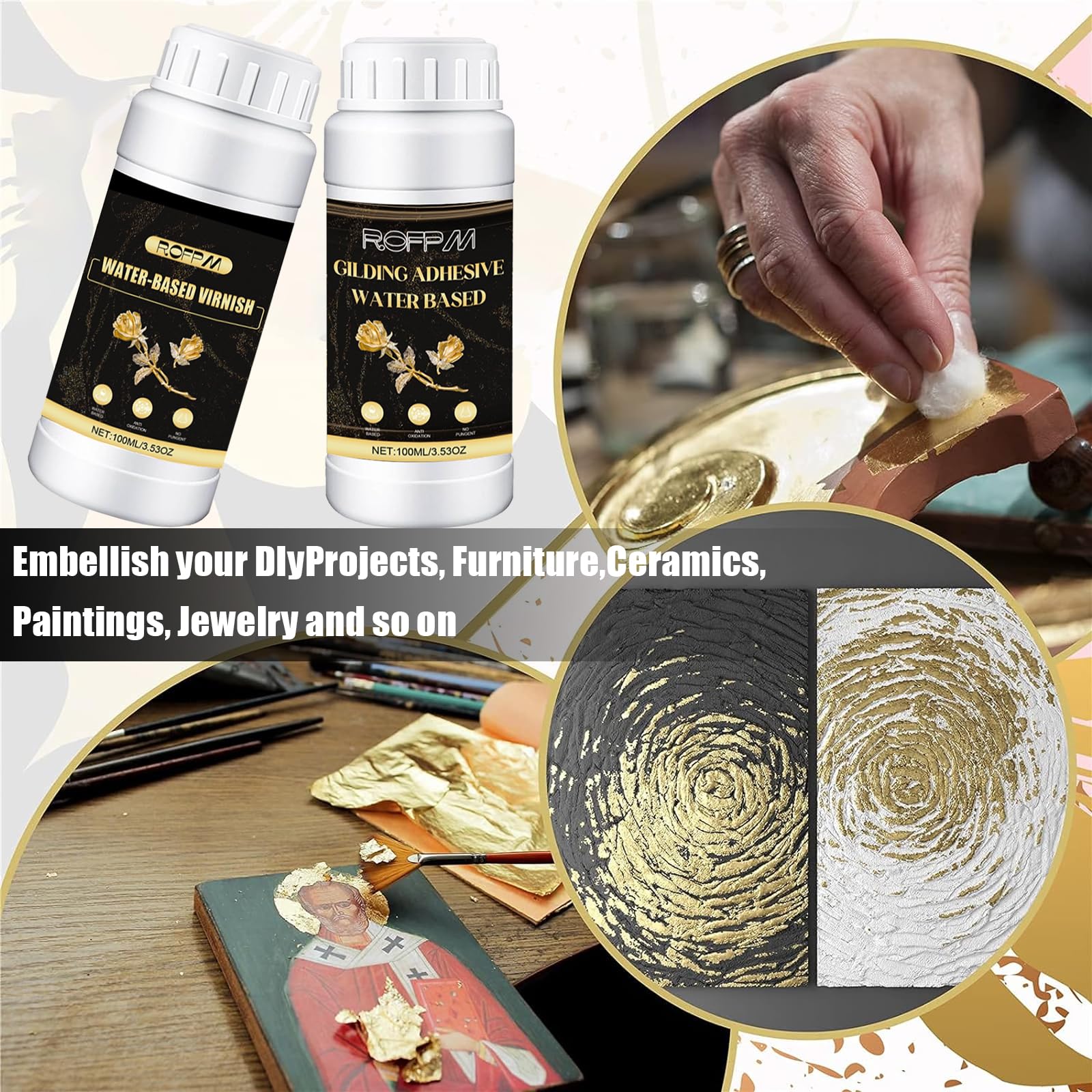 Amazon.com: Gilding Adhesive Set Gold Leaf Sheets for Art 100ml