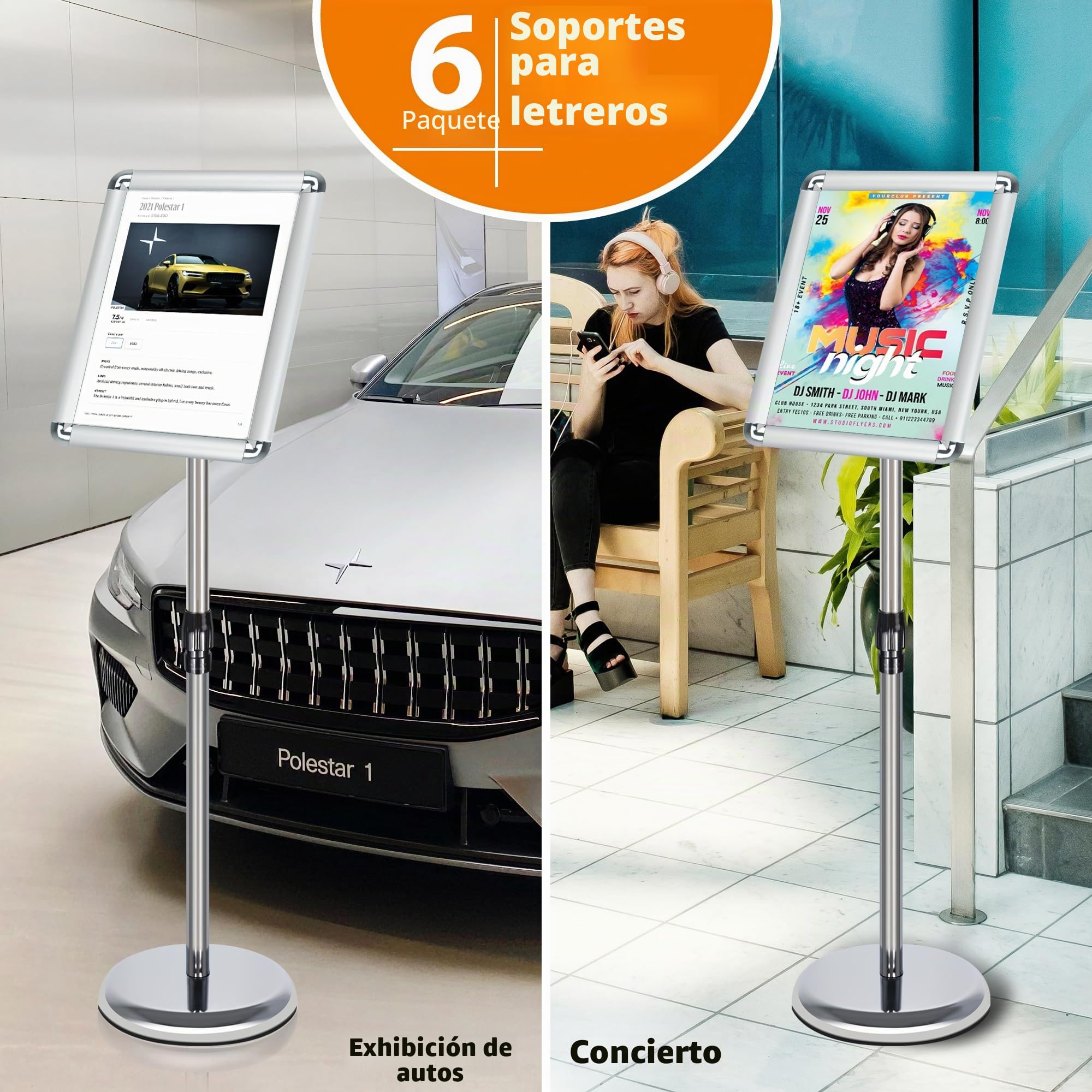 6 Unidades Soporte Ajustable para Carteles A3 Aluminio | 360° Giratorio Soporte Publicitario e Información con Esquinas Redondeadas | Expositor para Menú, Publicidad, Poster, Bodas, Plateado