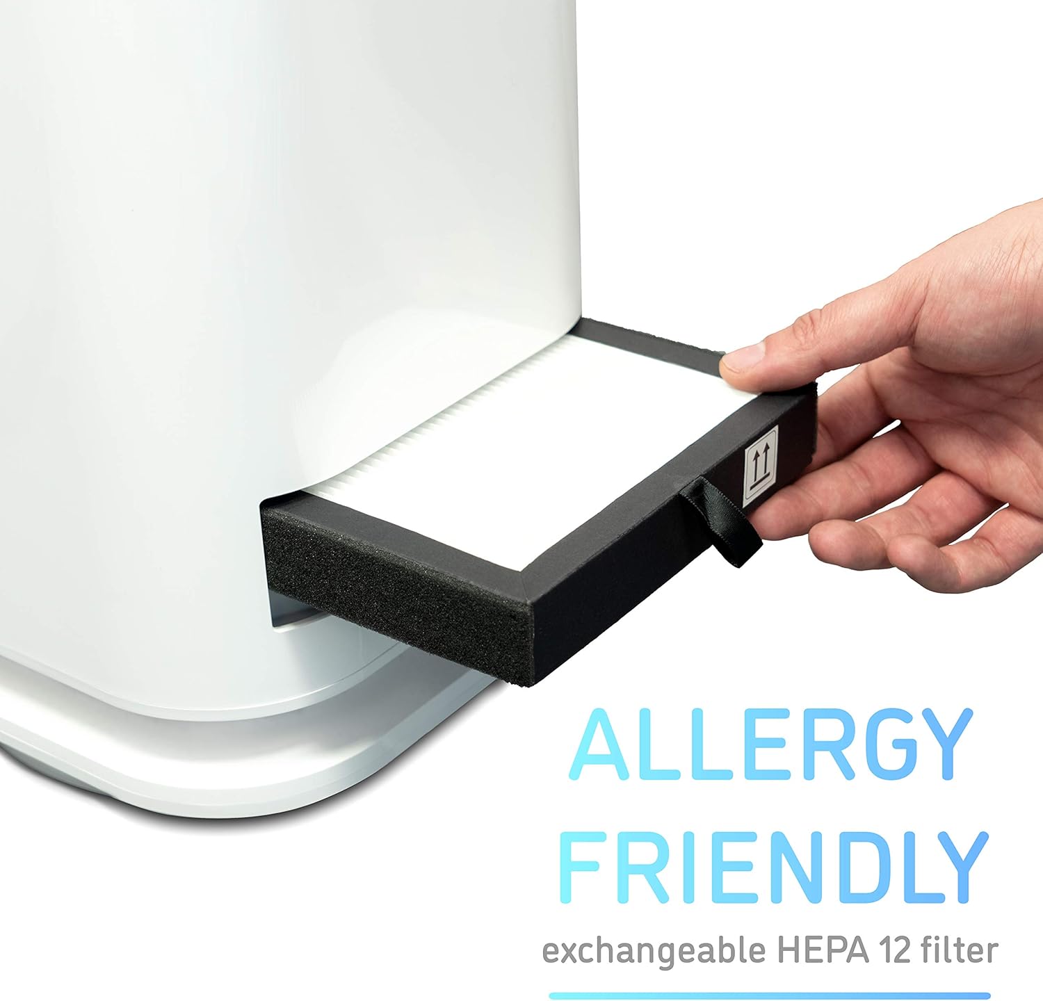 Hand inserting HEPA 12 filter into djive Flowmate Tower One