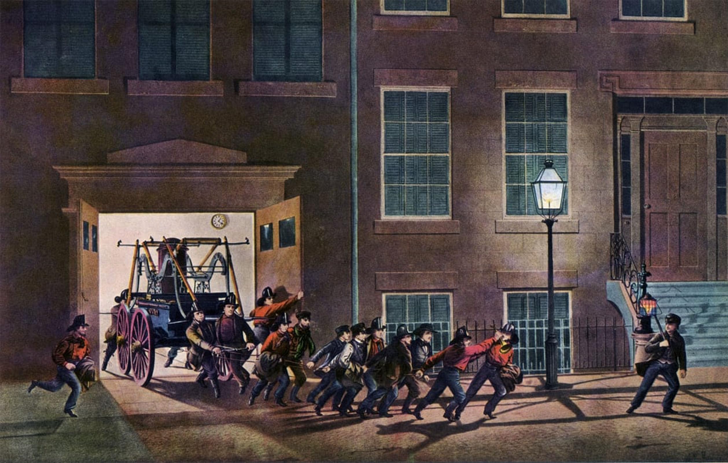 SERENDIPITP Abstract Painting Mural Print Picture Wall Decor Painting the Night Alarm the Life of a Fireman by Nathaniel Currier Vintage Wall Artwork for Home Decor 60x90cm