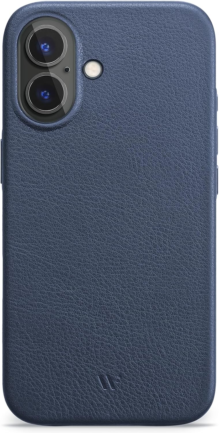 Coque cuir véritable iPhone 17 coloris Bleu nuit — vue de face
