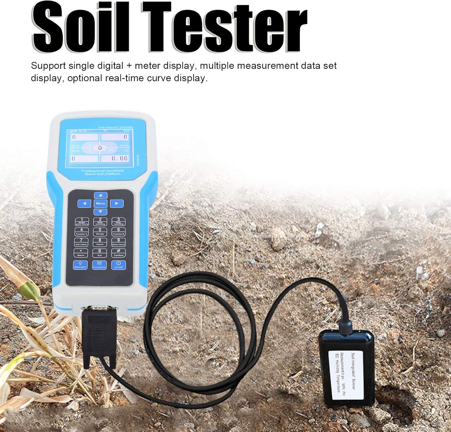 Handheld 5 in 1 Soil Moisture pH NPK Tester with LCD Display Garden