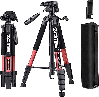 ZOMEi 188 cm Tripod Heavy Duty Tall Tripod Stand, Professional Travel Video Tripod Compatible with DSLR Cameras, Mobile Phones, Projector, Binoculars, Spotting Scope (Red)