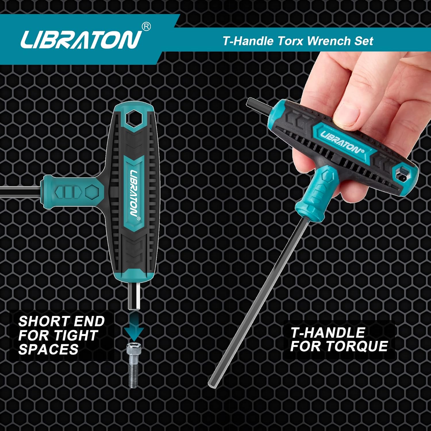 LIBRATON T Handle Wrench Set, T-Handle Torx Key Set, Two-tip Design, T10-T40, Suitable for Torx Screws, Auto Bike Repair Tool, 7-Pieces with Storage Box