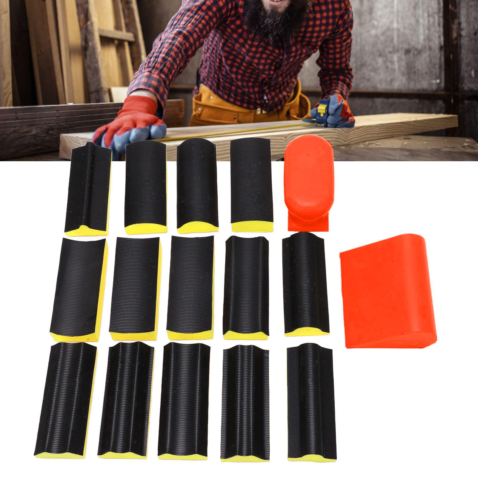 Set di 16 blocchi per levigatura a mano, tamponi abrasivi sagomati assortiti, autoadesivi, per lucidare superfici curve, per la lavorazione del legno, per la smerigliatura delle