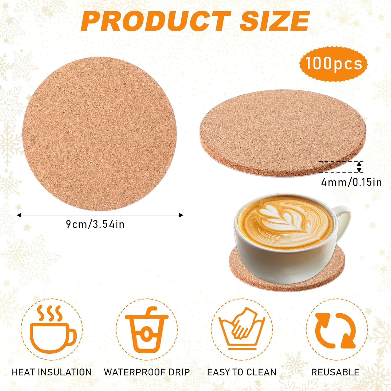 100Pcs Cork Coasters for Drinks, Bulk Blank Coasters DIY Crafts, 3.54inch Tea or Coffee Cork Coaster, Round Heat Resistant Bar Cup Mat for Home Tabletop Decoration DIY - Image 2