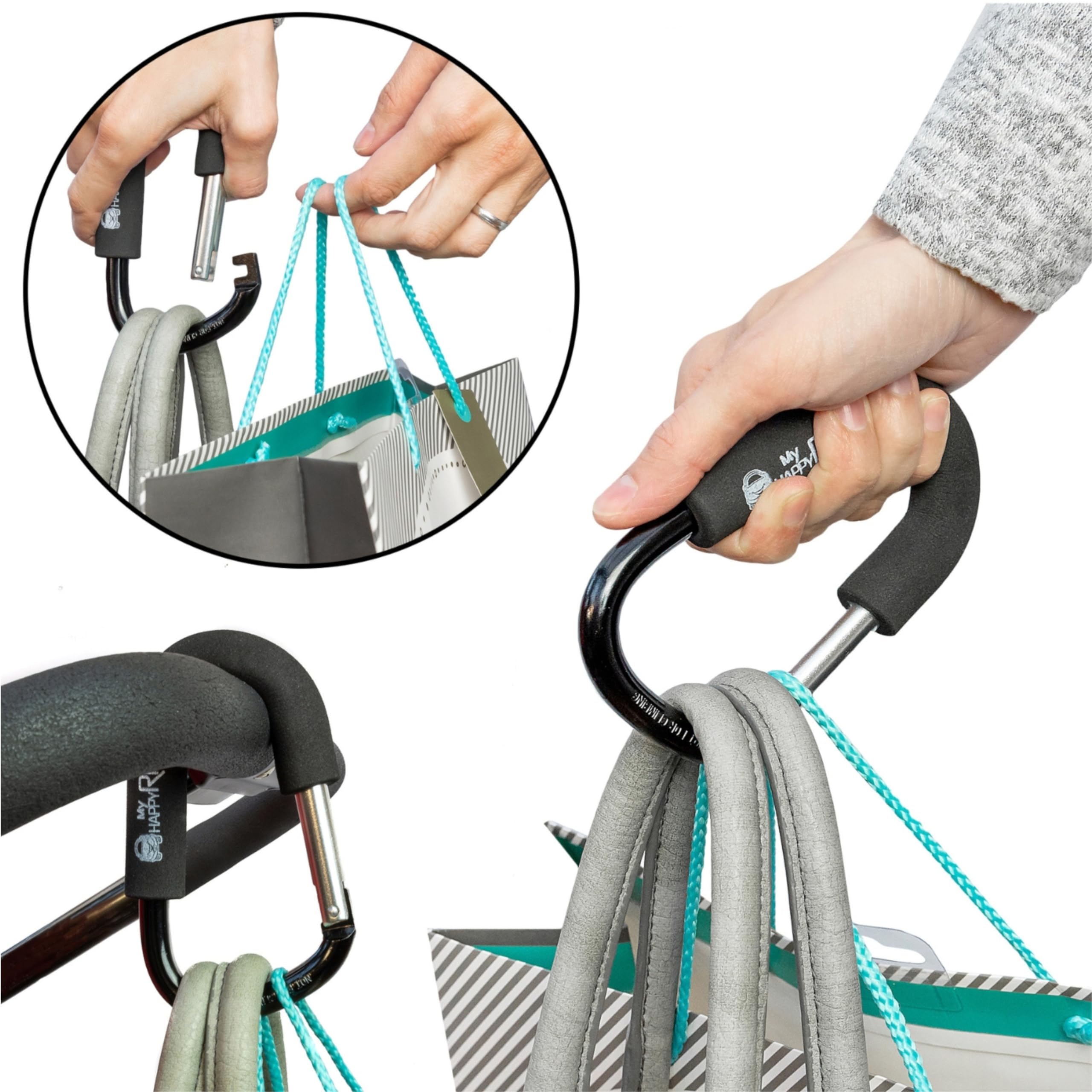 Ganci Per Passeggino Universali (4 Pezzi) - Moschettoni In Alluminio Con Cinghie In PU - Portata 10 Kg - 3