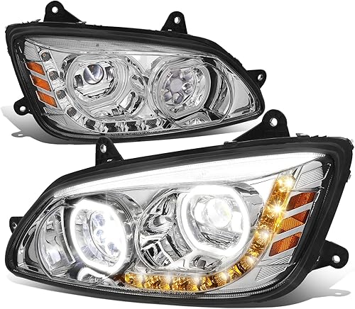 Auto Dynasty Conjunto de faros delanteros de proyector DRL con halo LED completo compatible con Kenworth T170 T270 T300 T370 T660 T700 2008-2019,