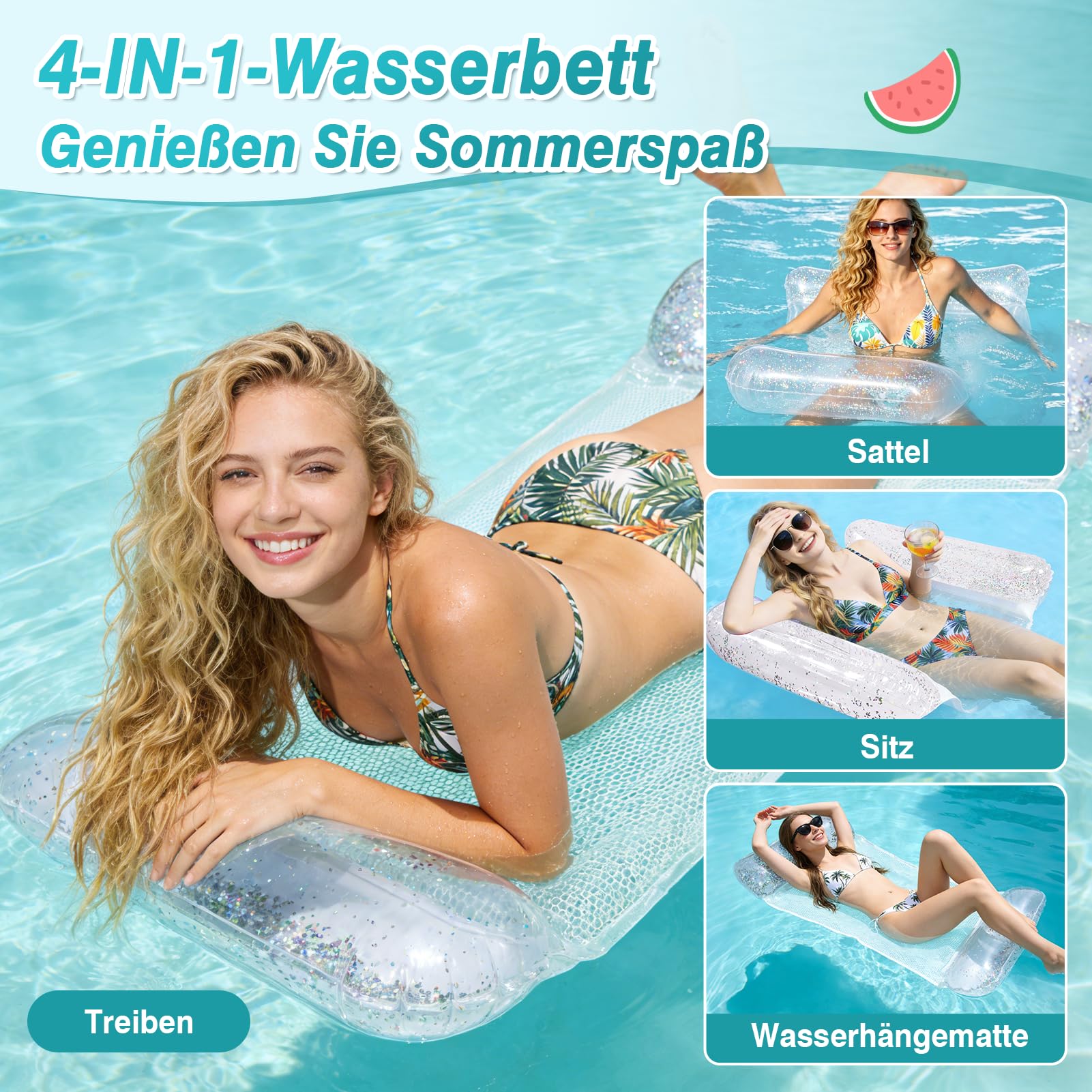 CYFIE 2 Stück Wasserhängematte Erwachsene, 4 in 1 Wasser Hängematte, Aufblasbares Pool Wasserhängematte mit Luftpumpe, Wasserhängematte mit Netz für Schwimmbäder Strände Partys