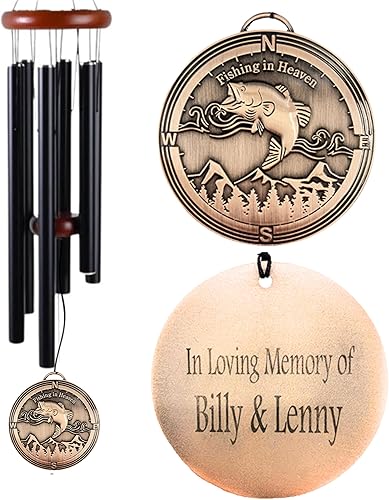 Memorial Wind Chime Fishing in Heaven Personalized Gift Wrapped in Memory of a Loved One Outdoor Remembrance Through the Strongest Storm Wind Chimes