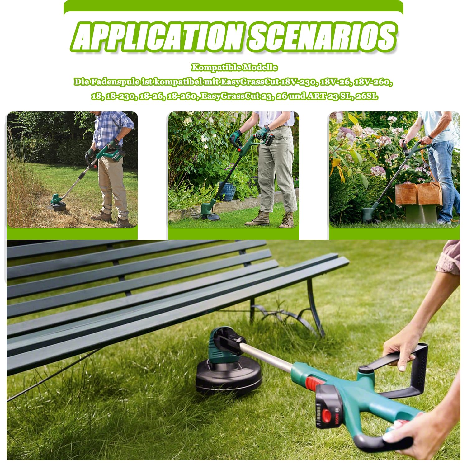 F016800569/F016800385 szpula zapasowa, długość 4 m Ø 1,6 mm, szpula do podkaszarki akumulatorowej Bosch EasyGrassCut 23/26/18/18-230/18-260/18-26 i osłona cewki F016F05322 0(3 Spulen+1 nasadka)