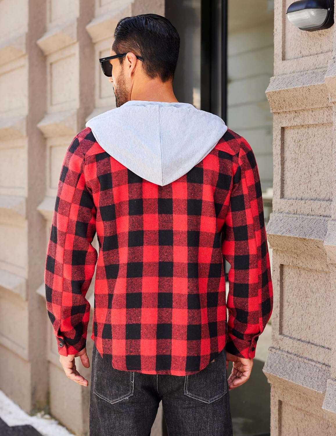 COOFANDY Men's Flannel Hoodie Plaid Shirt Long Sleeve Button Down Casual Shirt Jacket Lightweight Fall Shacket - Image 4