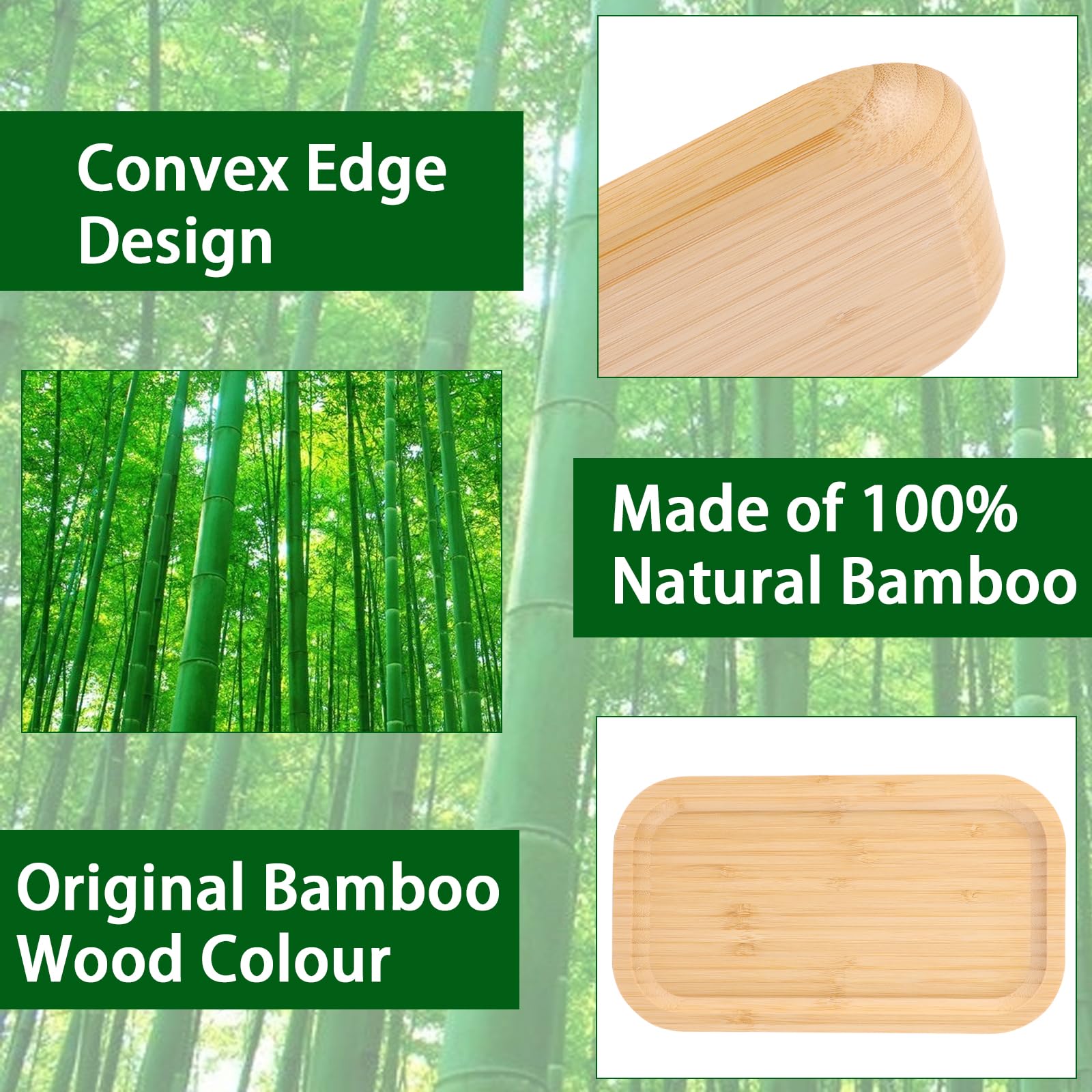 WOPPLXY 4 Vassoi Rettangolari In Bambù – 25x14 Cm, Per Colazione, Cosmetici, Cucina - 4