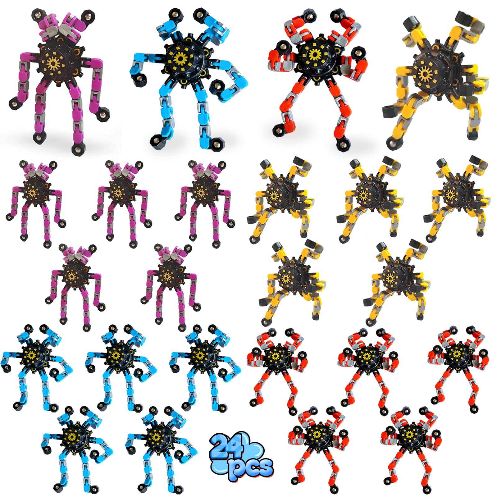 24 Pcs Funny Sensory Fidget Toys,Deformable Chain DIY Robot Spinners Fingertip Stress Relief Gyro Toy Birthday Gifts Christmas Goodie Bag Stuffers Classroom Prizes Party Favors for Kids Adults