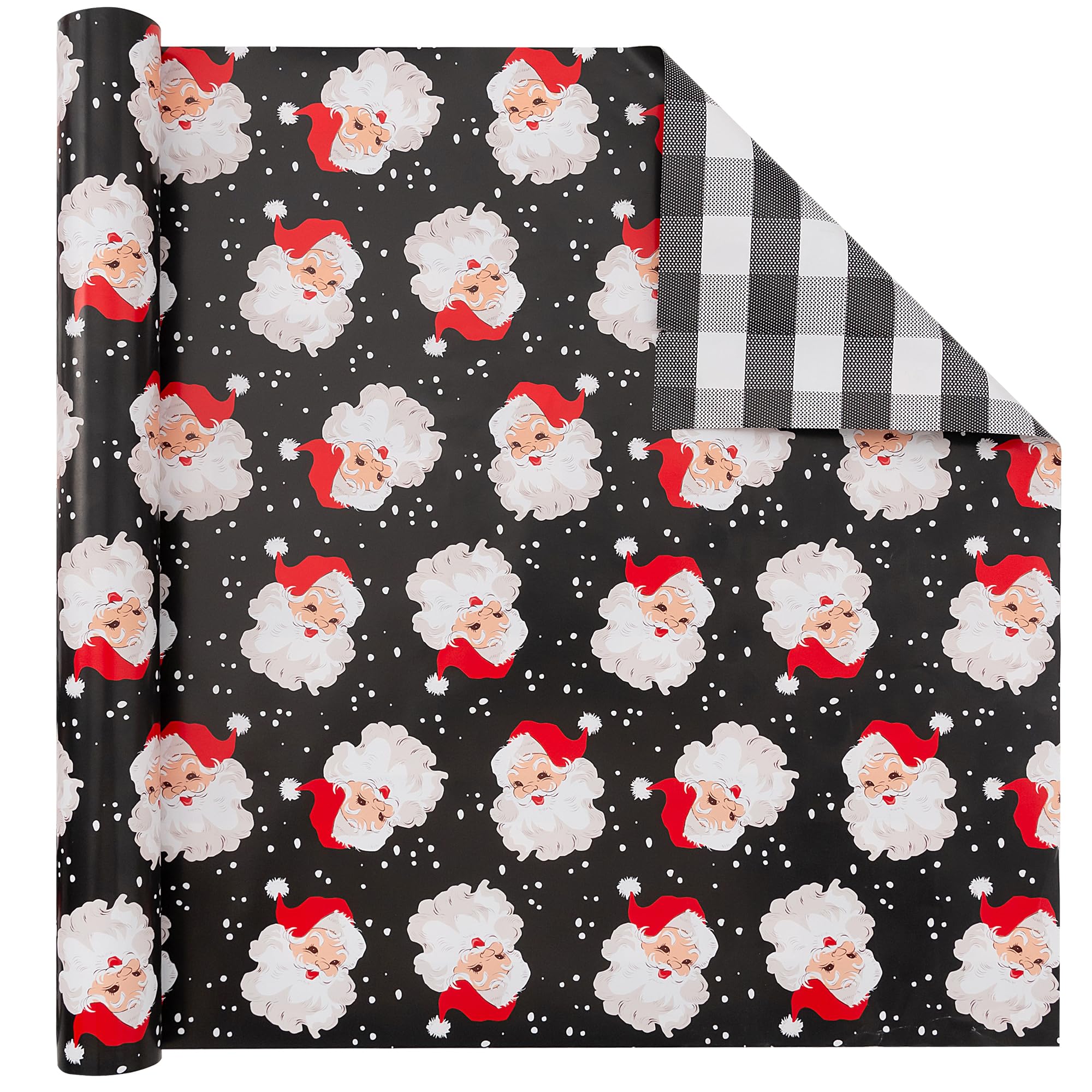 Vnaaem Dwustronny papier do pakowania bożonarodzeniowego - mini rolka - 43 cm x 90 cm - dla dziewcząt chłopców dzieci mężczyzn kobiet - czarny świąteczny wzór w kratę Świętego Mikołaja Bufflao idealny