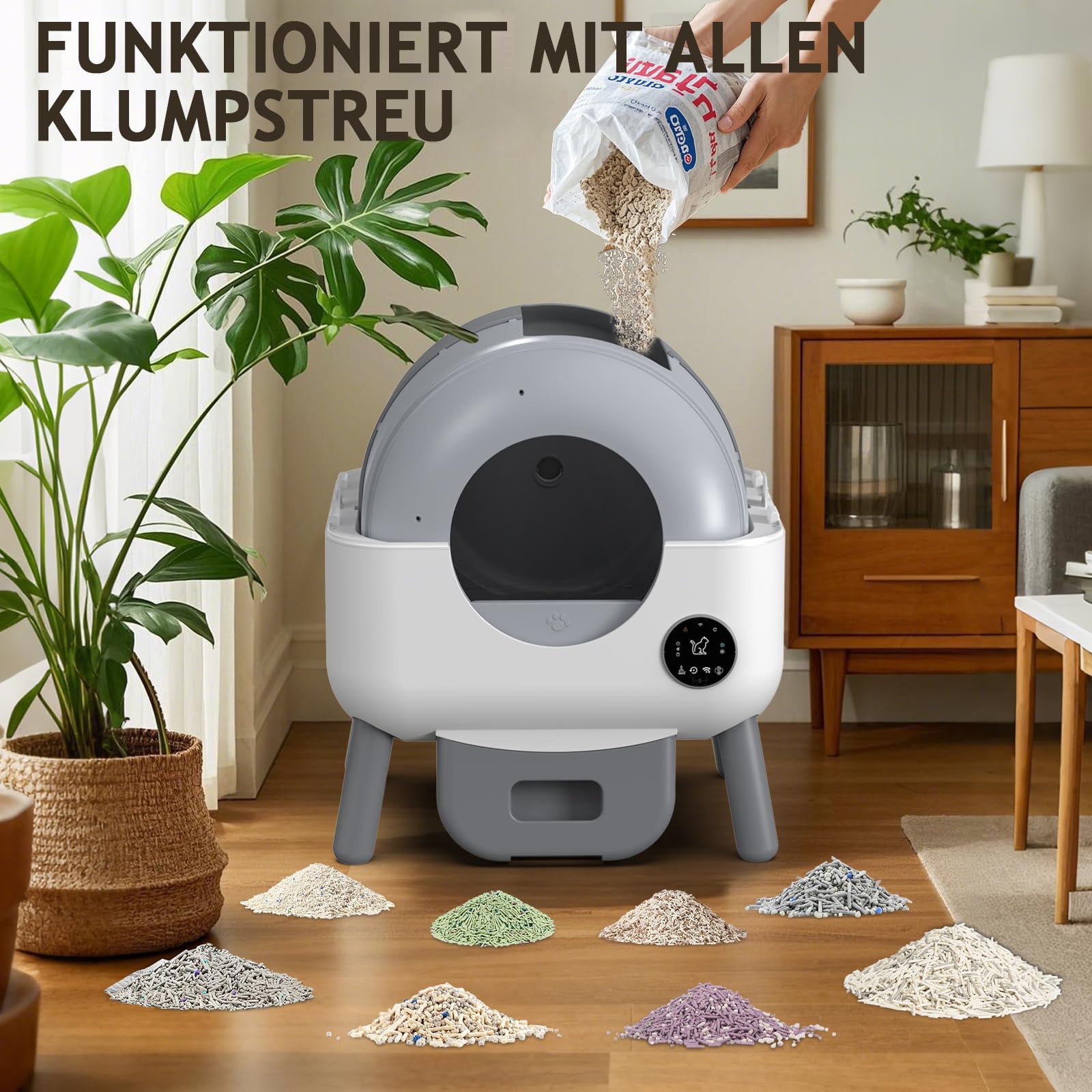 Arenero Gatos Autolimpiable, Caixa de Areia Automatico 76L, Protección de Seguridad/Control de Aplicaciones/Inodoro/Iluminación Ambiental, Arenero Automatico Gatos para Varios Gatos