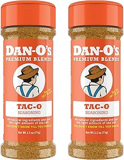 Dan-O's Tac-O Seasoning, 2.5 oz Bottle, 2 Pack, All Purpose Taco Seasoning for Tacos, Quesadillas, Ground Beef and More, Sugar Free, Zero Calorie, Use this Spice Blend for a Flavorful Kick to Any Dish