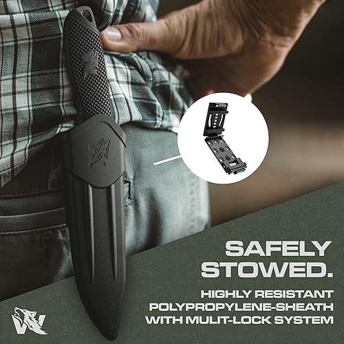 Vista 70 de ODENWOLF WOLF-I - Cuchillo de supervivencia de espiga completa con funda, elegante hoja fija táctica, hecho de acero 440C, cuchillo de supervivencia