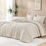Andency Queen Comforter Set Beige, 3 Pieces Queen Size Comforter Sets Boho Cream Solid Bedding Set & Collections, All Season Tufted Farmhouse Bed Comforter Set (90x90 in Comforter & 2 Pillowcases)