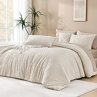Andency Boho King Size Comforter Set Beige - 3 Piece All Season Fluffy Tufted Down Alternative Bedding