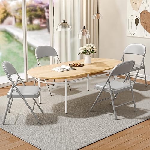 Miniatura 2 de Paquete de 6 sillas plegables grises con cojín acolchado y respaldo para exteriores, sillas plegables comerciales apilables portátiles con marco de