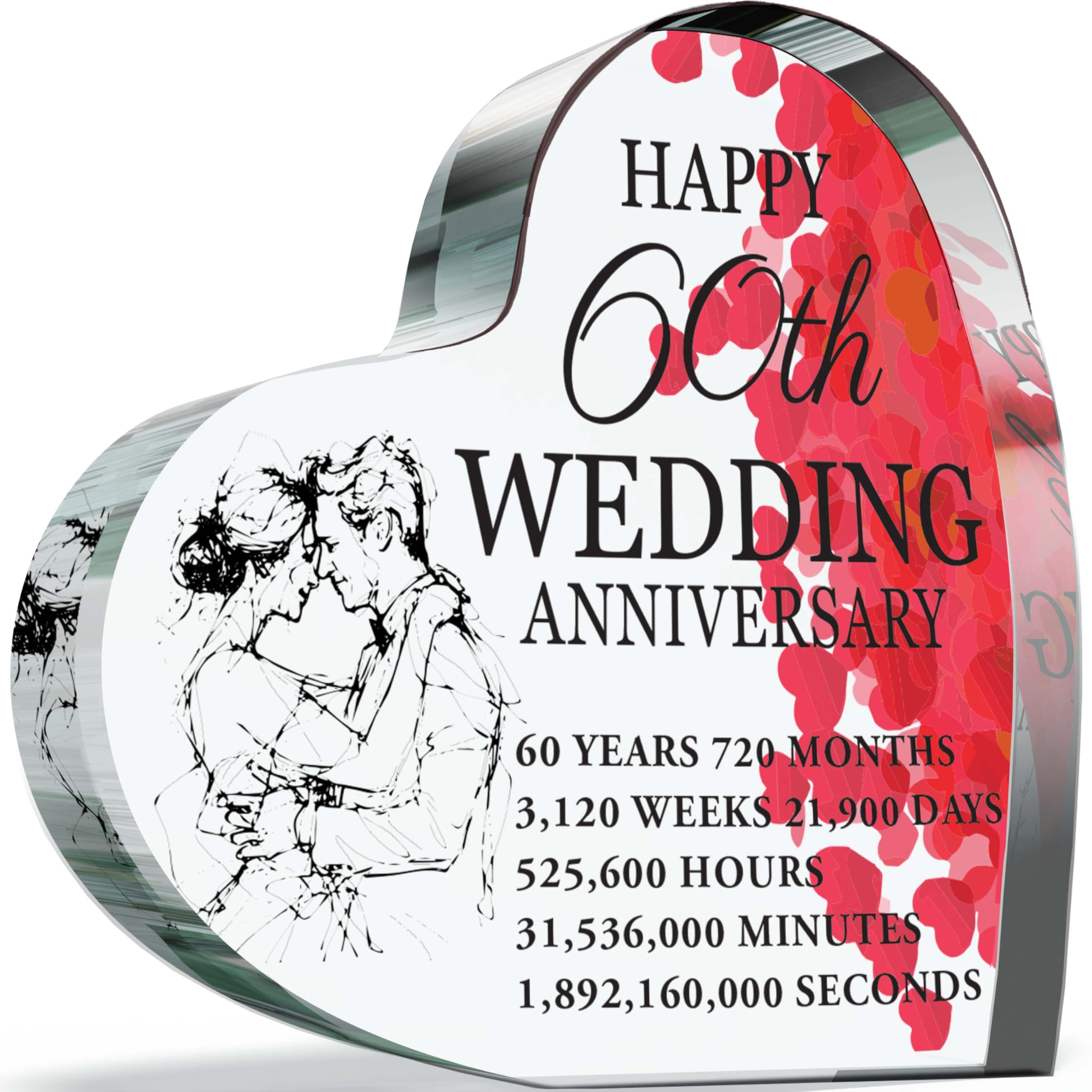 60th Anniversary Acrylic Heart Plaque for Wife or Husband