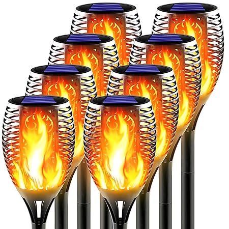 Amazm 8 Pack 33 Led Solar Mashaal Torch Light with Flickering Flame, Large Size Ultra-Bright Solar Outdoor Lights Upgraded, Waterproof Landscape Decoration