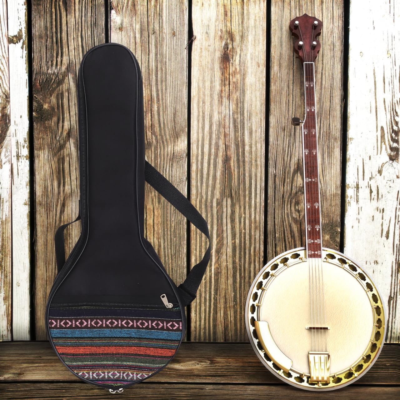 Hemoton 4 String Banjo Gig Bag with Padded Cushion and Adjustable Shoulder Strap Ethnic Style Musical Instrument Storage Pouch 25.00X10.43X2.95 Inches