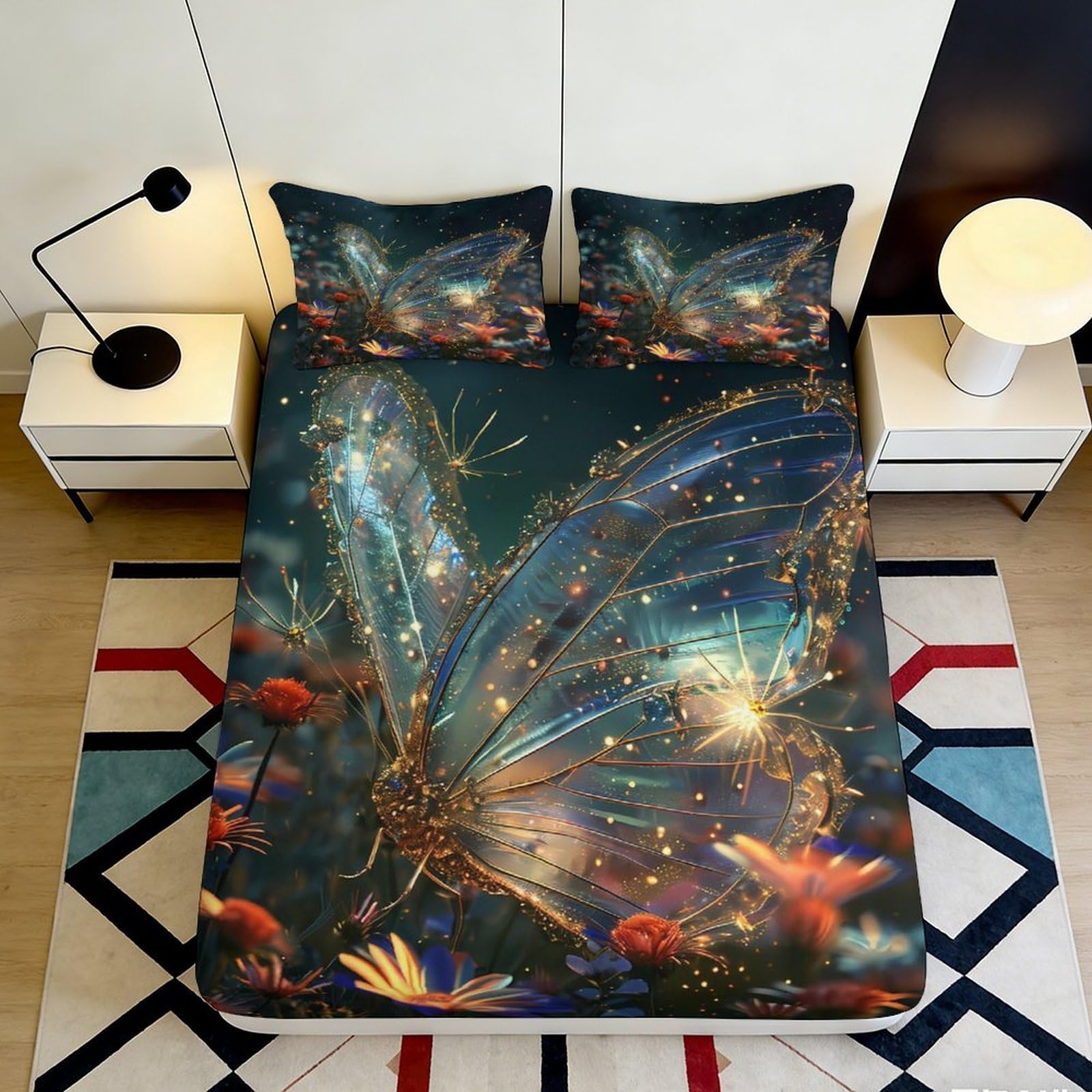 3D Printed Butterfly Galaxy Fitted Sheet Microfiber Mattress Cover Artistic Bed Sheet for Bedroom Dorm Decor 90x200x25cm