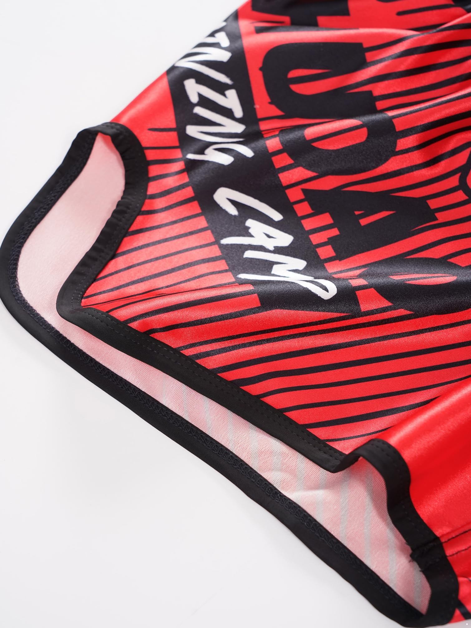 Pantalones cortos de Muay Thai para niños, boxeo, artes marciales, kickboxing, Rojo y negro., 5-6 Años