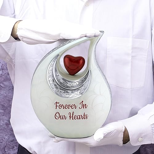 Miniatura 68 de Urna de corazón de lágrima dorada blanca para cenizas humanas Urnas de cremación para cenizas adultas Urna de ceniza funeraria para hombres