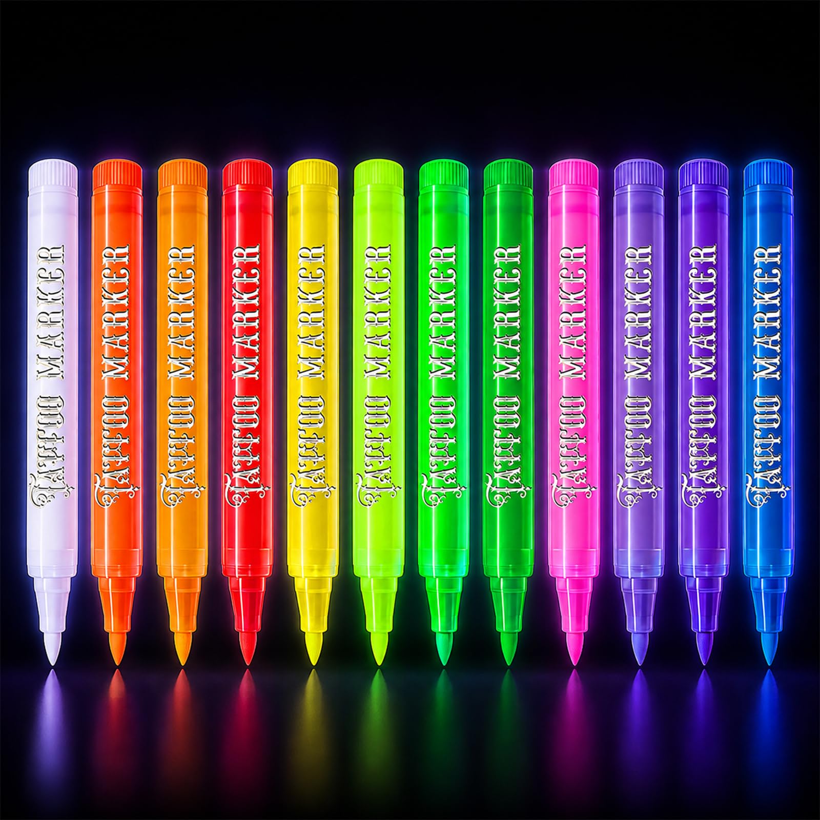 12 Pcs UV Face Paint Pens, Neon Temporary Tattoo Pens for Skin, Waterproof