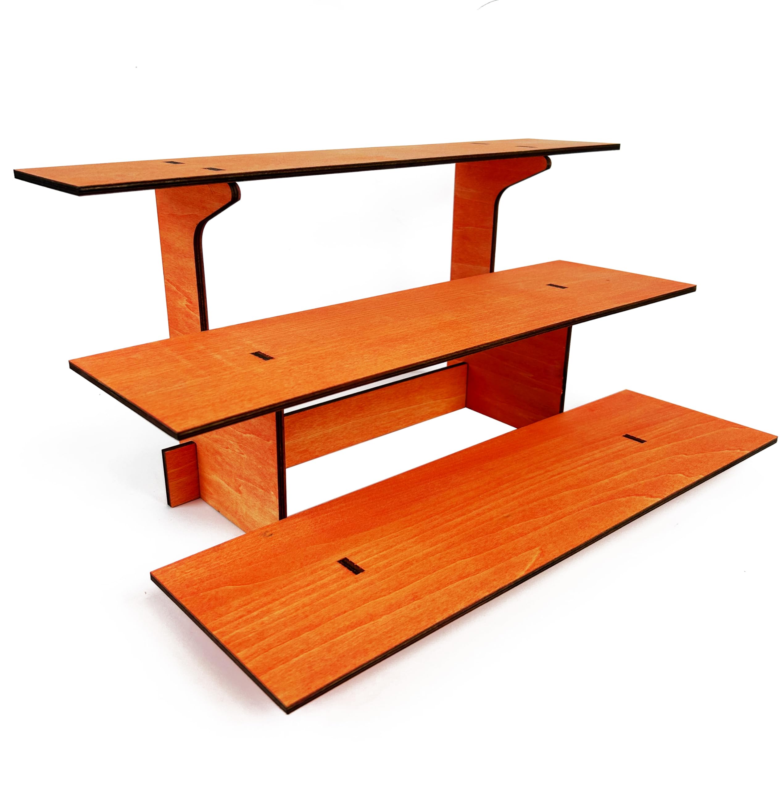 3-Tier Straight Retail Table Display Stand with Shelves for Products | 3 Step Straight Display Rack for Counter Top, Craft Shows, Farmers Market, Trade Shows, Pop ups, Soap Display, Candles (Orange)