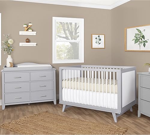 Miniatura 17 de Dream On Me Carter Cuna convertible 5 en 1 de tamaño completo, color verde oliva y blanco, GreenGuard Gold y JPMA, madera de pino sostenible, se