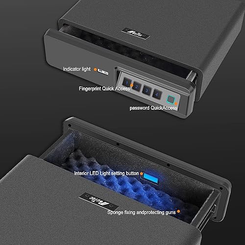 Miniatura 2 de Caja fuerte biométrica de huellas dactilares, caja fuerte deslizante para pistola de dos pistolas, cajón de almacenamiento seguro para el hogar