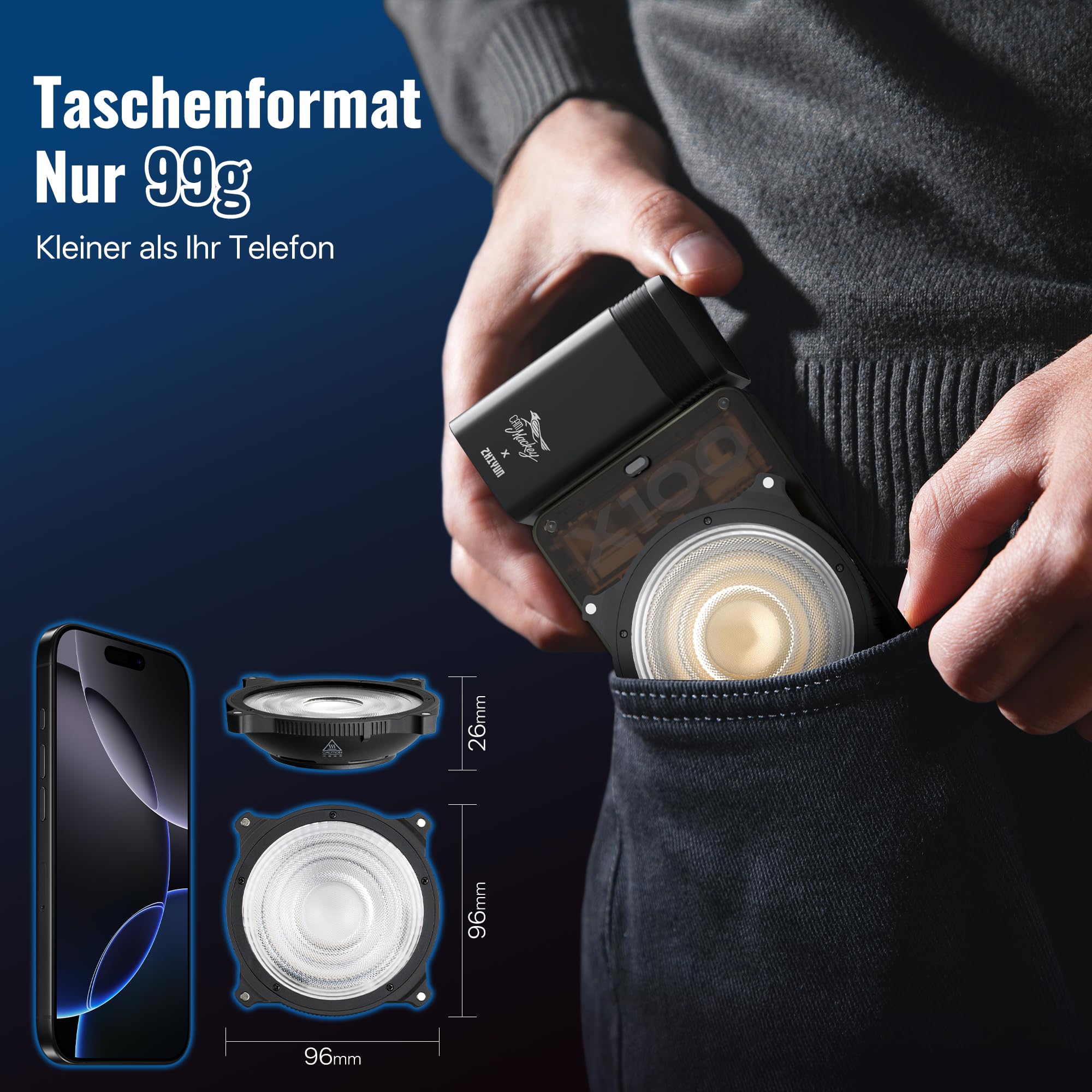 ZHIYUN Mini-Linsenreflektor (ZY-Mount), Einstellbarer Lichtmodifikator, 5-fache Helligkeitssteigerung, Geeignet für X100RGB/X100Bi-Color/CX100/X60/CX50 für Fotografie, 99g, Mini Diffusor